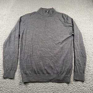 Reiss Sweater Mens Large Gray Blackhall 100% Merino Wool 1/4 Zip Jumper